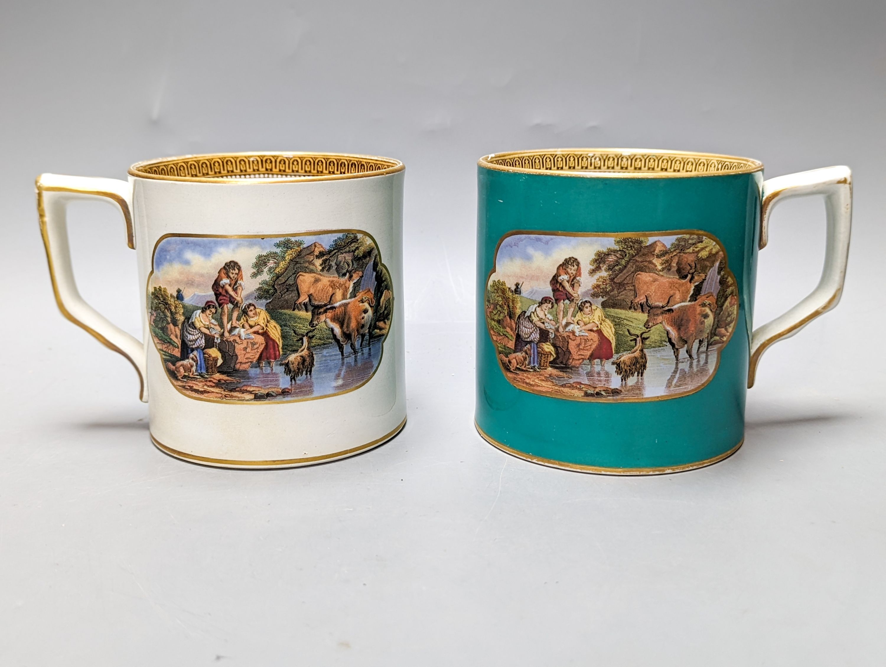 Two Victorian F &R Pratt ware mugs 11cm
